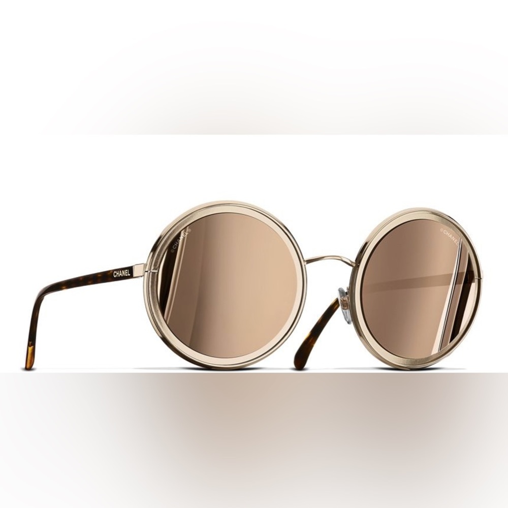 Chanel Metal Round Sunglasses Tortoise Gold